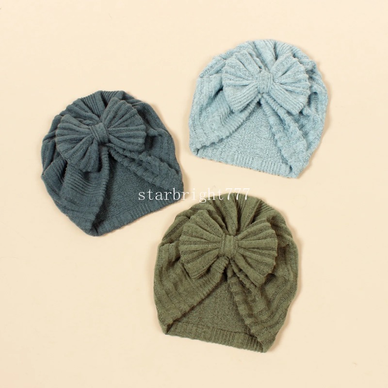 Newborn Ribbed Hat Knitted Baby Knot Turban Hats Bow 0-5T Elastic Indian Cap Winter Cute Warm Toddler Thick Girls Boys Kids