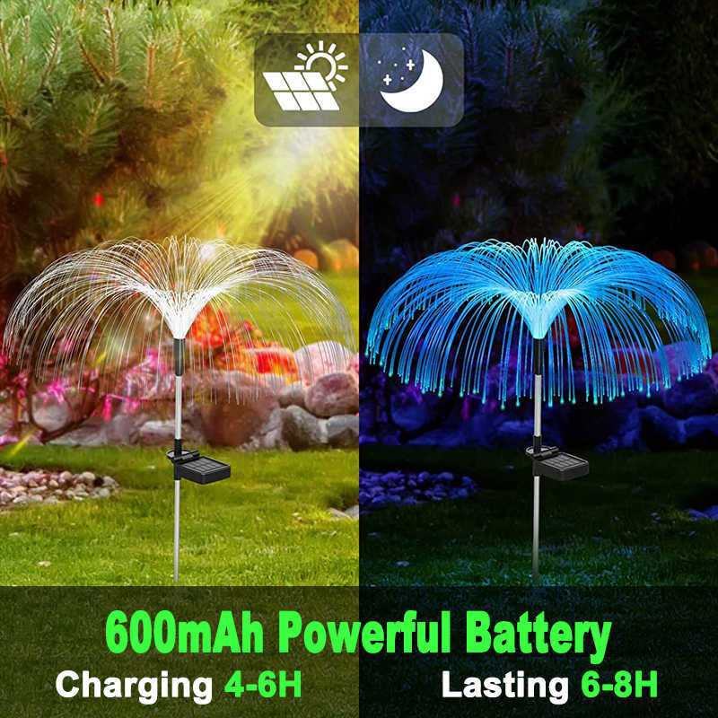 Lawn Lamps Solar Garden Lights Outdoor Waterdicht Vezel Optisch kwallen Lawn Lights Outdoor Patio Villa Yard Decor P230406