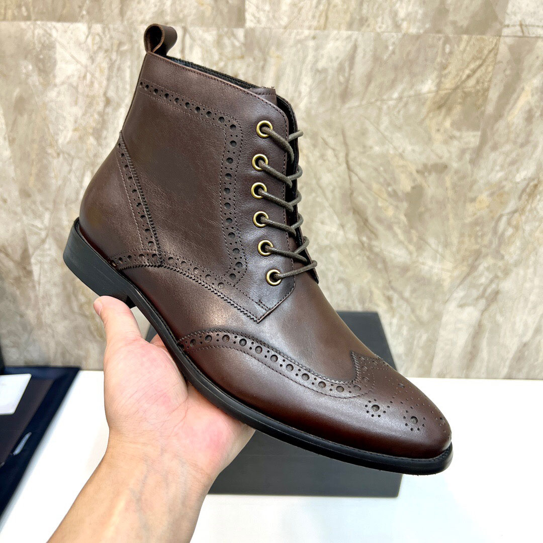 Mens Winter Ankle Boots Genuine Leather Lace-up Casual Motorcycle Boots Men Platform Brand Designer Dress Shoes Size 38-45