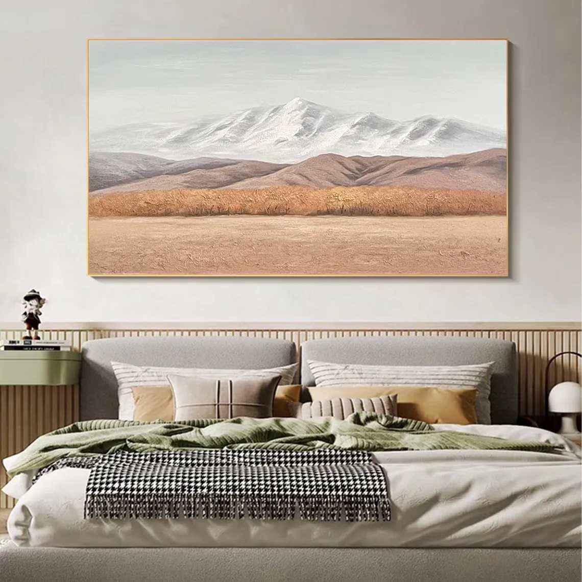 Pintura a óleo de paisagem em tela, arte de parede de montanha grande para sala de estudo, escritório, imagem de pintura artesanal para decoração de sala de estar