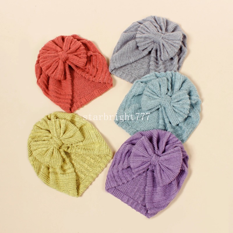 Newborn Ribbed Hat Knitted Baby Knot Turban Hats Bow 0-5T Elastic Indian Cap Winter Cute Warm Toddler Thick Girls Boys Kids