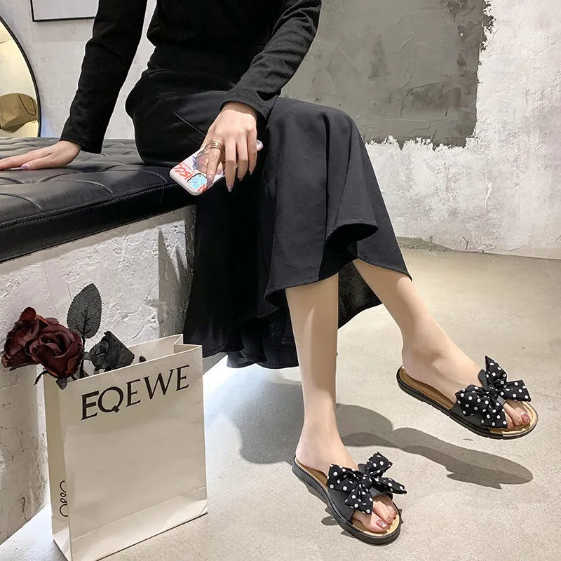 Home Scarpe Pantofole estive nuove con fiocco fuori dalla versione coreana delle scarpe da spiaggia a fiori donna