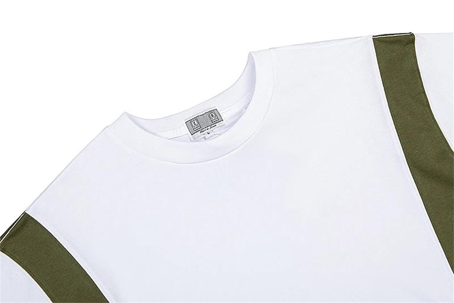 Novo verde ombro listra splice branco masculino feminino algodão t o pescoço oversize carta logotipo manga curta tshirt