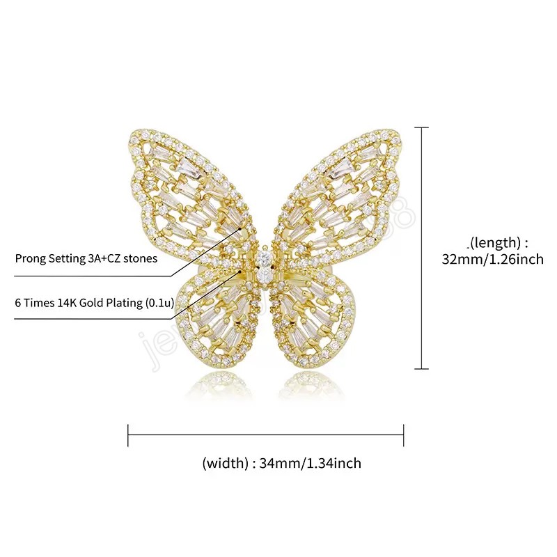 Luxury Designer Ring Women Engagement Wedding Jewelry Iced Out Rings Diamond Cubic Zirconia Butterfly Fashion Hip Hop Girl Love Rose Gold