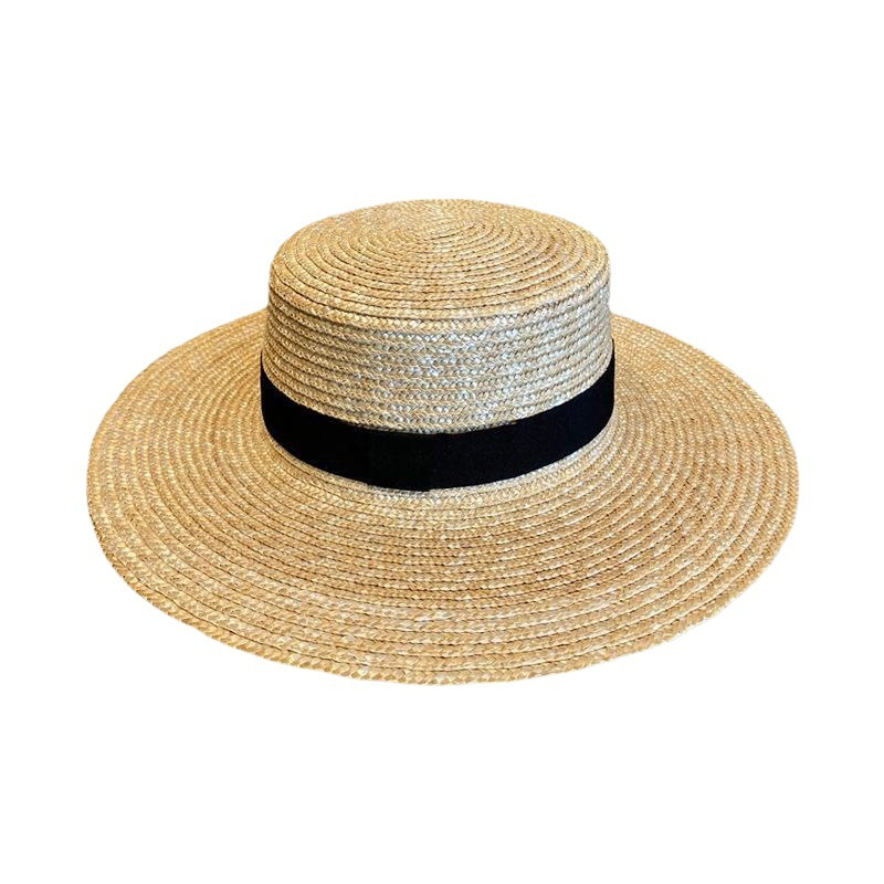 Élégant Lafite Chapeau De Paille Femme Soleil Protection Chapeau Plage Plat Top Caps D'été Tissé Pêcheur Chapeau En Gros