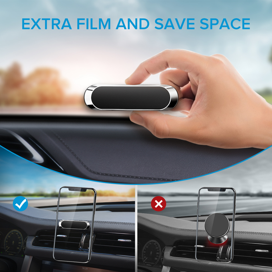 스트립 자석 홀더 스탠드 자석 핸드폰 자동차 홀더 범용 전화 마운트 핸드폰 GPS 대시 보드 지원 iPhone Huawei 삼성 회전 금속 브래킷.