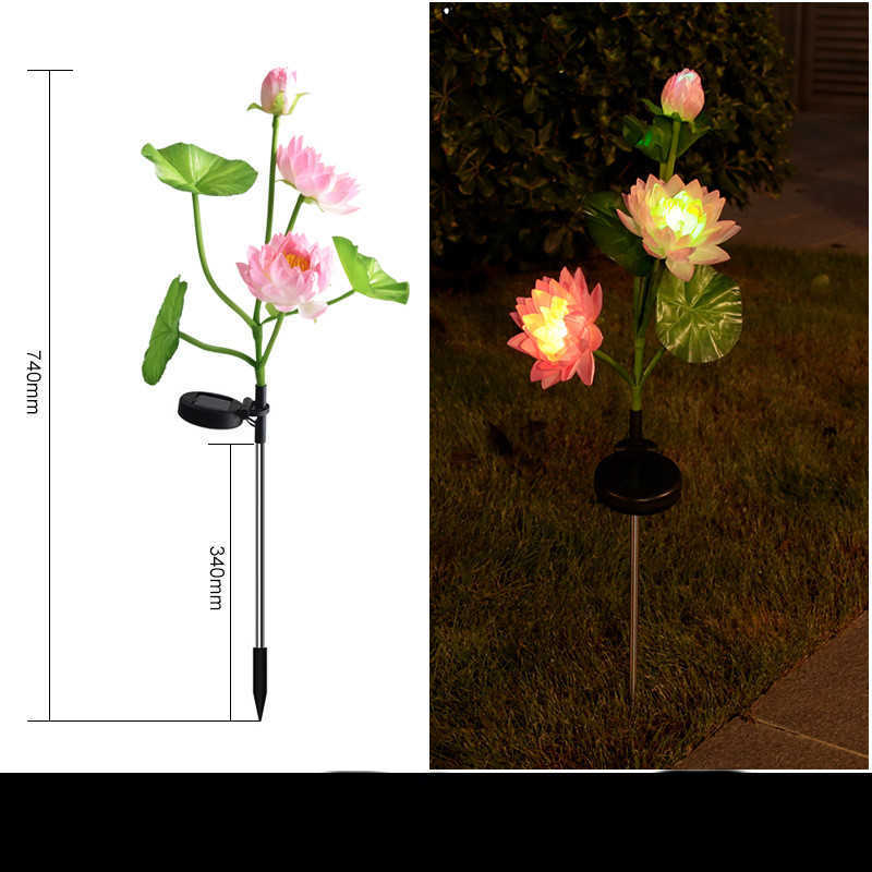 Gräsmattor Solar Led Lotus Lily Flower Lamp LED Solar Light For Garden Decoration Waterproof Outdoor Landscape Lawn Lamp för uteplatsen P230406