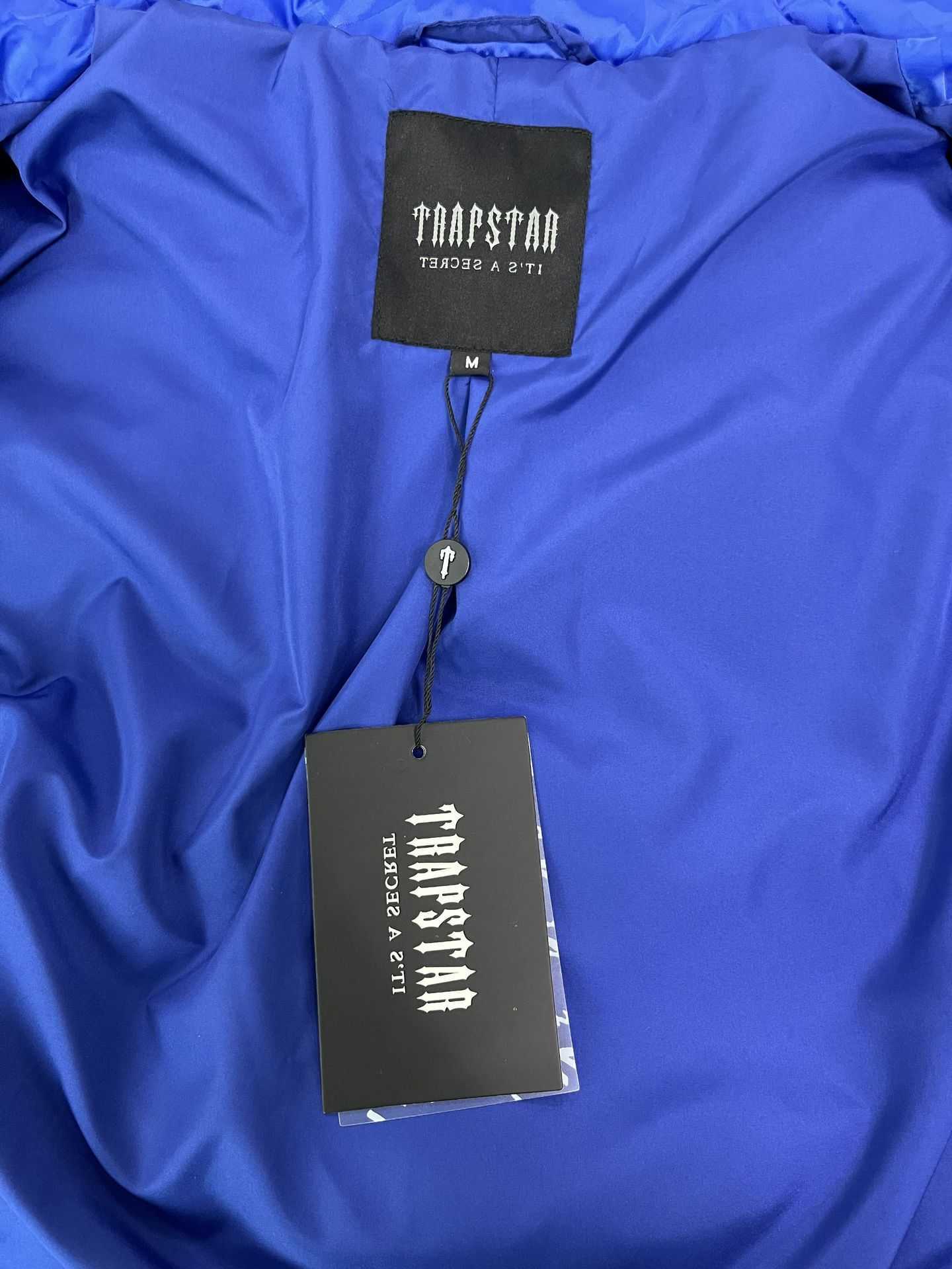 2023 Nya herr- och kvinnors nerjackor Trapstarss Explosions Tide Brand Winter Hot Blue Classic Cotton Thicked Jacket Par mångsidig kappa