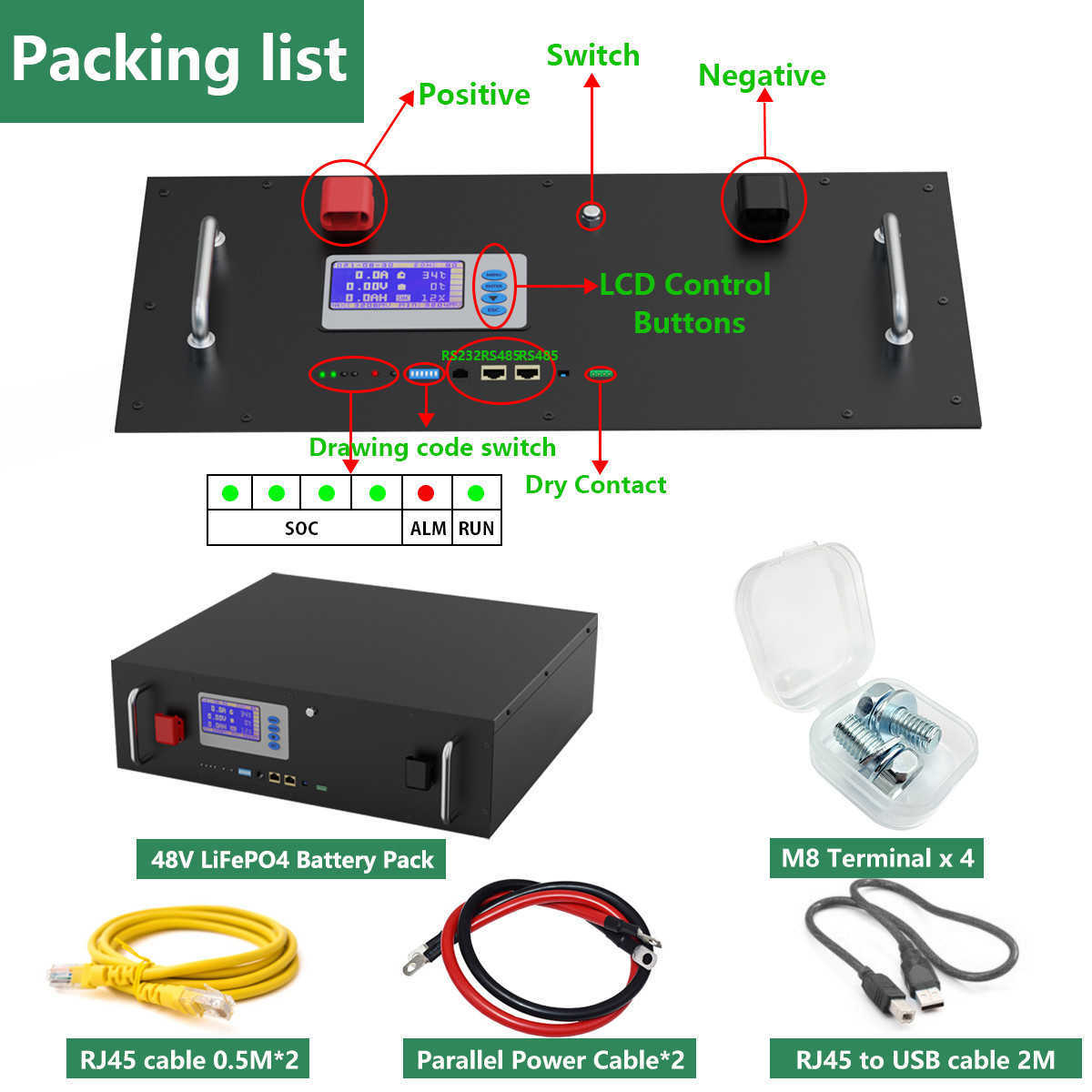 48V 100AH 200AH LiFePO4 Batterie 5KW 10KW Solar-Lithium-Batterien 6000 Zyklen RS485 CAN BUS PC Monitor für Off/On Grid Inverter