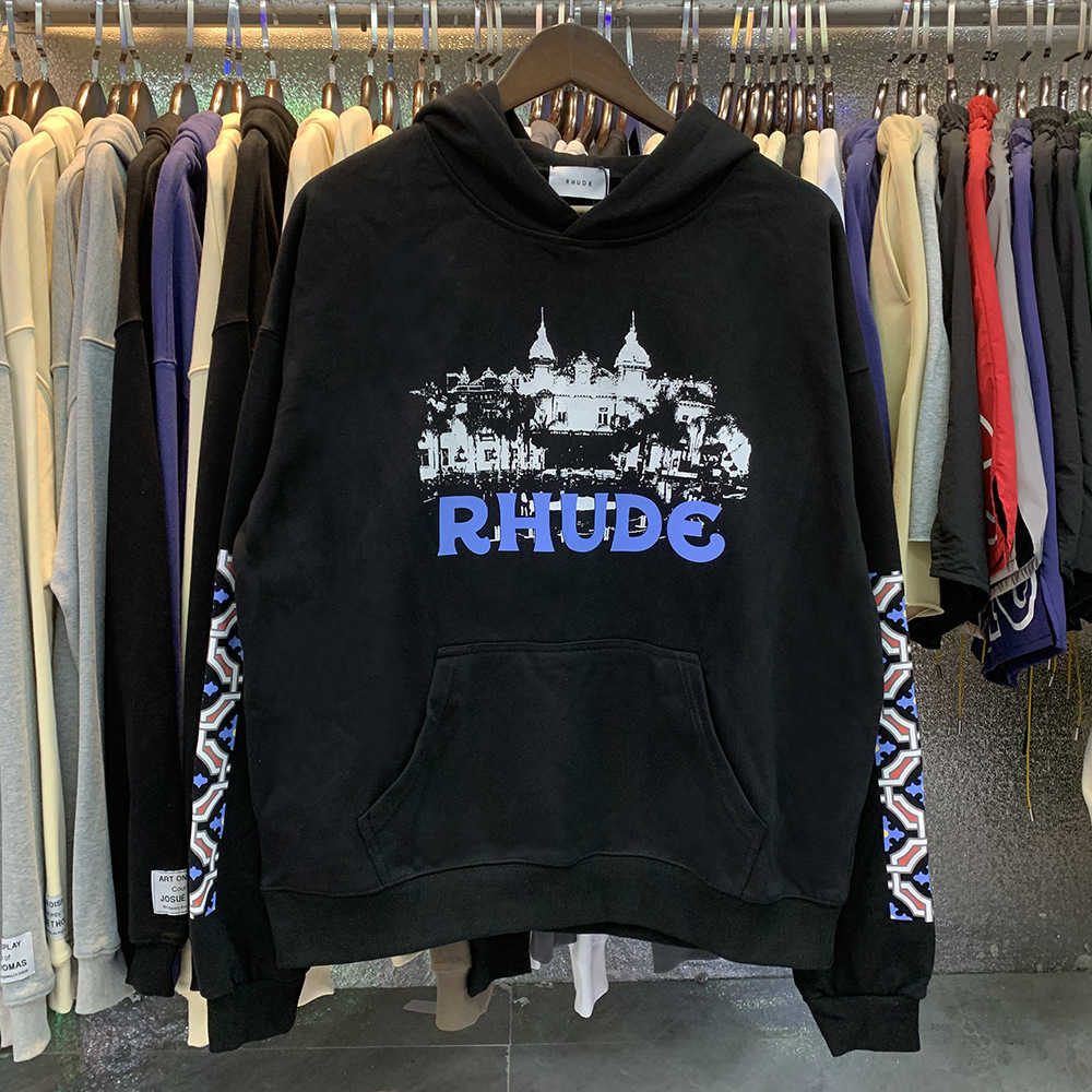 Men's Hoodies Sweatshirts Niche Fashion Rhudehoodies High-definition Castle Print High-quality Loose Looped Women Hip-hop Autumn 7mol