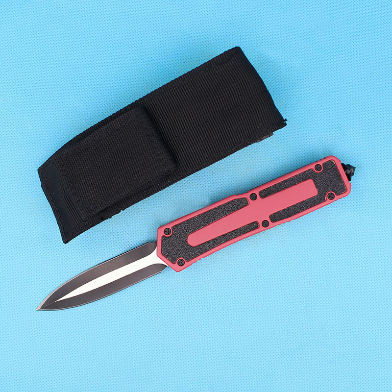 Auto Tactical Kniv av hög kvalitet 440C Tvåfärgad svart blad Aluminiumlegering Handtag utomhus överlevnadsutrustning EDC Pocket Knives med nylonpåse