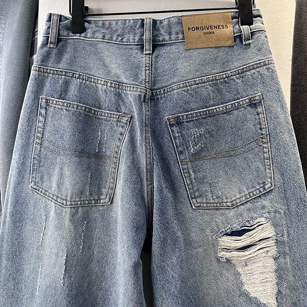 Real Pics Black Blue Jeans Streetwear Hip Hop Baggy Pants Men Women New Wide Trouser