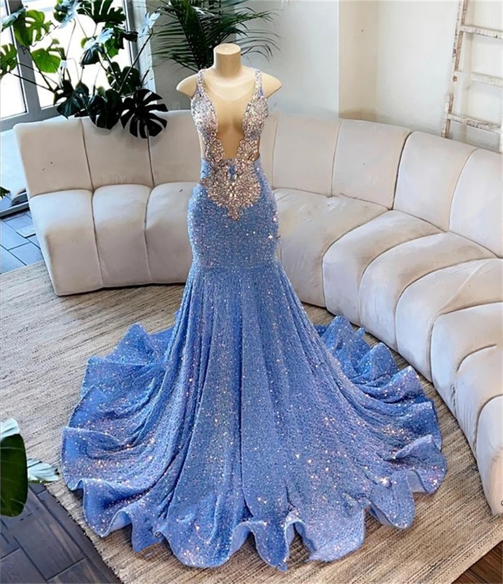 Pink Sequin Spaghetti Mermiad Prom Dresses For Black Girls Sparkly Dress Evening Dresses Long Luxury 2024 Party Gown abends