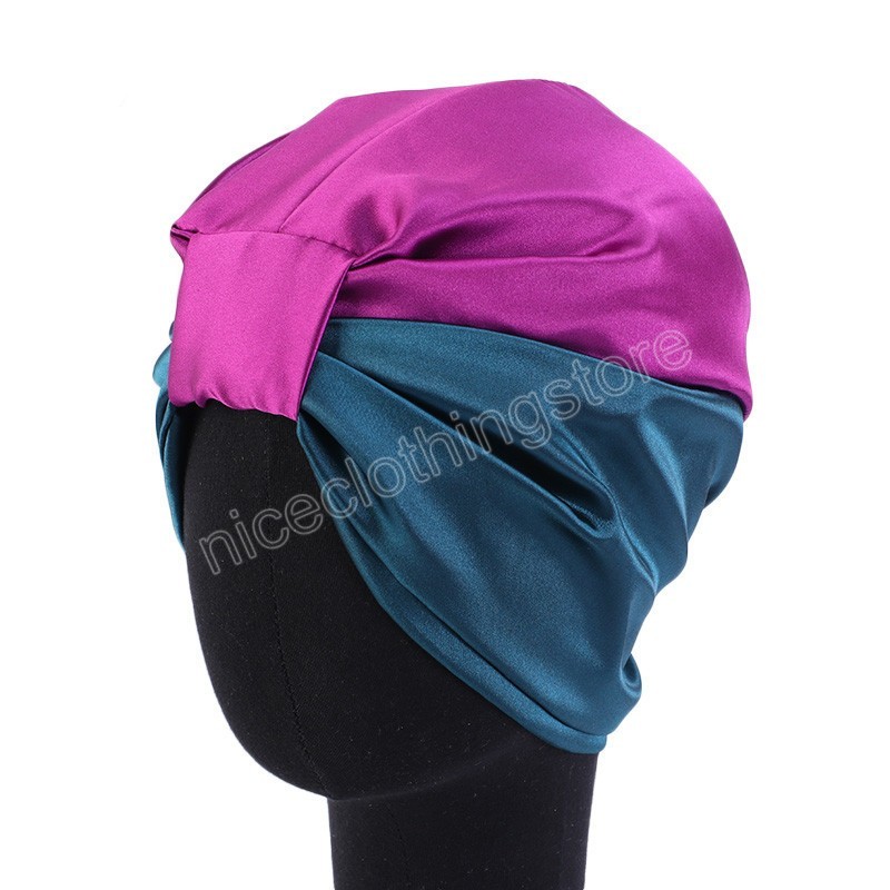 Candy Color Patchwork Satin Elastic Nightcap Fashion African Womens Hair Care Beauty Hats Bekväm rayon sovmössa