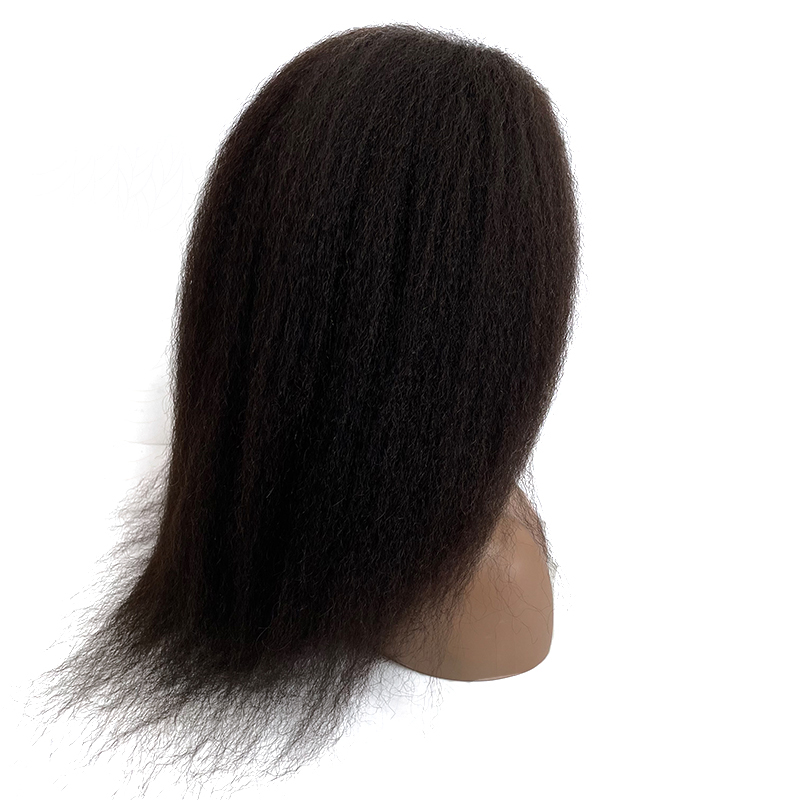 Parrucche in PU capelli umani vergini europei da 22 pollici, colore naturale, diritte crespi, donna nera