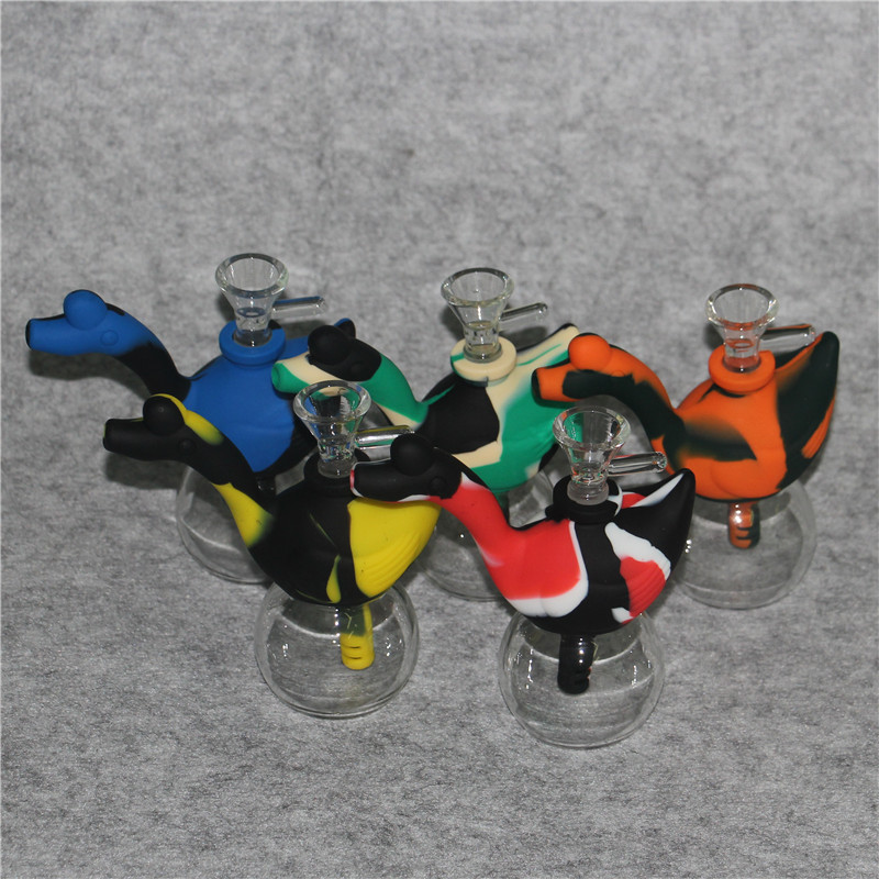 Silikon Bong Dab Öl Rig Shisha Glass Bongs Wasserrohre Bubbler 10 Farben für die Wahl mit Glasschüssel Quarz Banger Factory