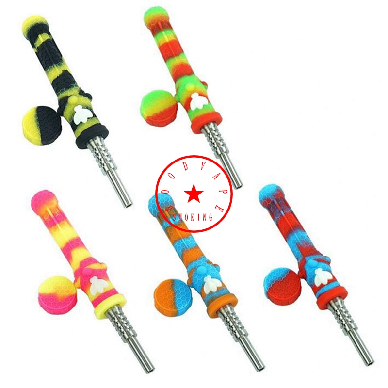 Dernières tuyaux de filtre à fumer en silicone coloré guêpe brillent dans le style sombre barboteur de pipe à eau portable 14MM clous mâles pointe paille pipe à main porte-cigarette DHL