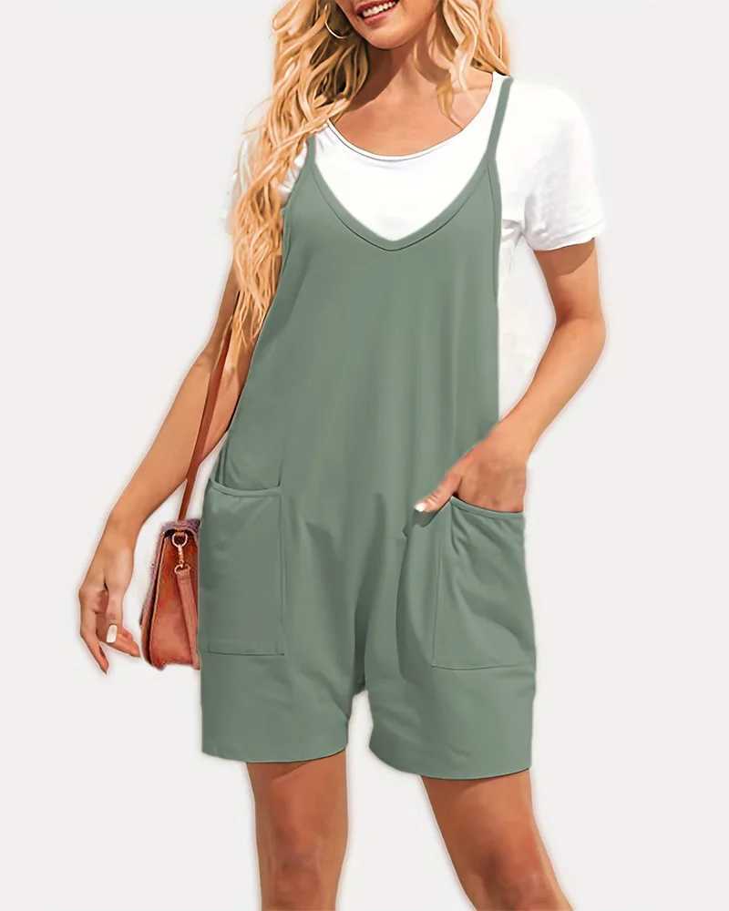 Dames jumpsuits rompertjes Jocoo Jolee overall dames shorts casual zwarte losse rompertjes wijde pijpen jumpsuit met zakken voor dames zomer