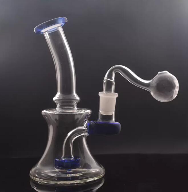 Banger de 14,4 mm con logotipo o sin etiqueta adhesiva Plataformas petrolíferas verdes Bongs de agua de vidrio 7,5 pulgadas de altura Aproximadamente quemador de aceite mini burbujeador