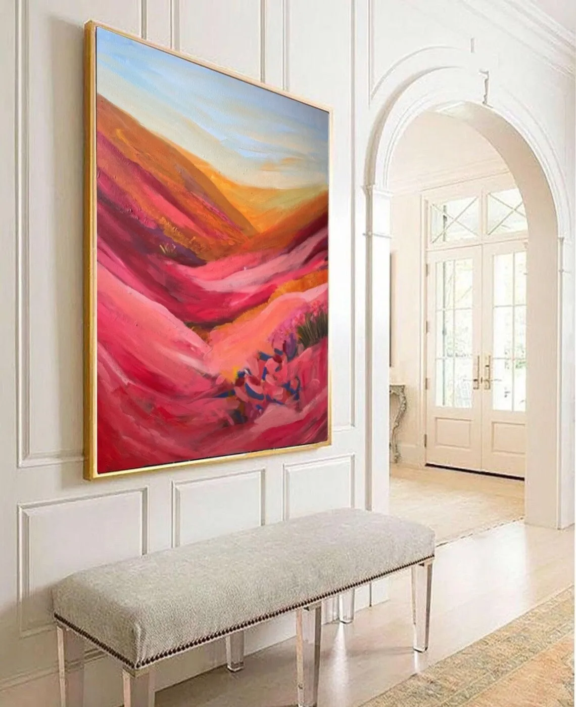 Pintura a óleo moderna Moutain grande, réplica de arte abstrata de parede em tela à mão, imagem de arte artesanal feita à mão para pintura para banheiro