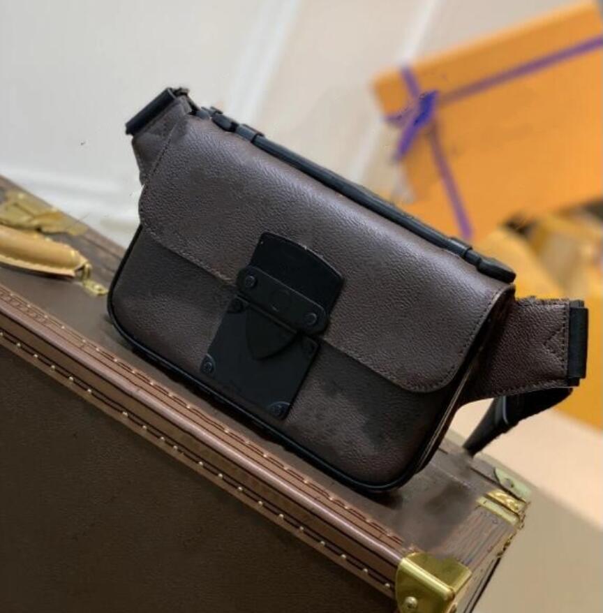 7A Gürteltaschen aus echtem Leder, S-Lock-Umhängetasche, Bauchtasche, Designer-Fanny-Pack, Umhängetasche, Umhängetasche, Luxus-Handtasche für Herren und Damen, Makassar-Quadrat-Geldbörsen, schwarze Farbe