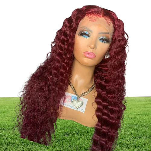 Deep Wave Front Inga spetsar Wigs Wine Red 613 Blond färg Brasilianskt mänskligt hår för svarta kvinnor Syntetiskt vatten WAVY PERIG COSPLAY 8990169