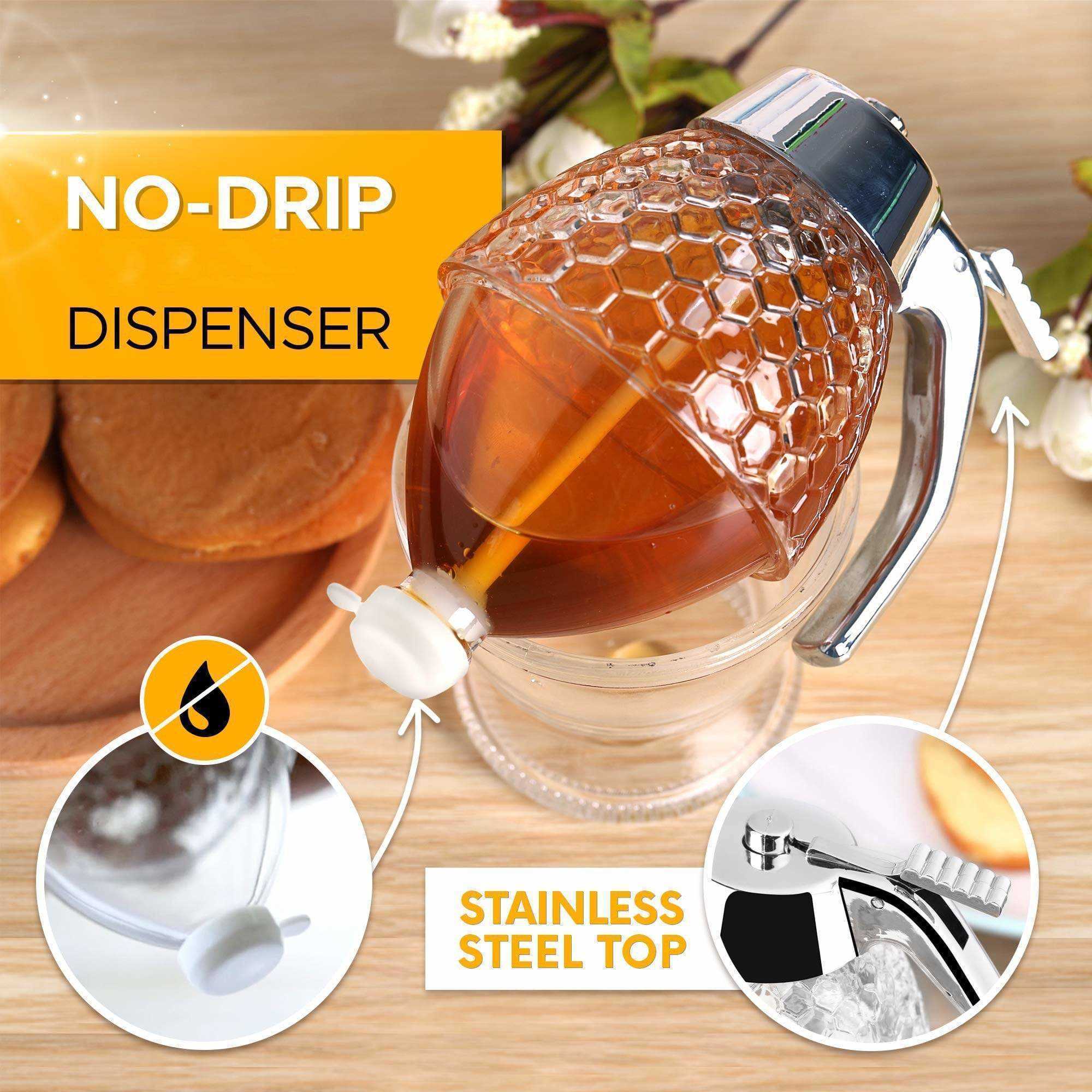 Ny Squeeze Bottle Honey Jar Container Bee Drip Dispenser Kettle Storage Pot Stand Holder Juice Sirap Cup Home Kök Tillbehör