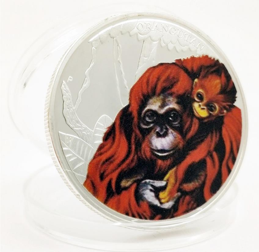 Moneda de chimpancé de artes y manualidades, moneda conmemorativa de amor maternal, moneda de plata de color
