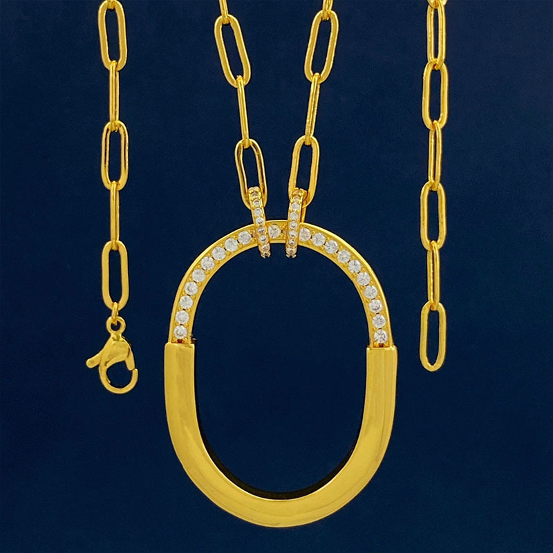 2023 Fashion Personality Oval U-Shaped Inset With Crystal Lock Halsbandserie av samma stora Pendant-halsband smycken Guldfärg kärlek halsband emaljfest git