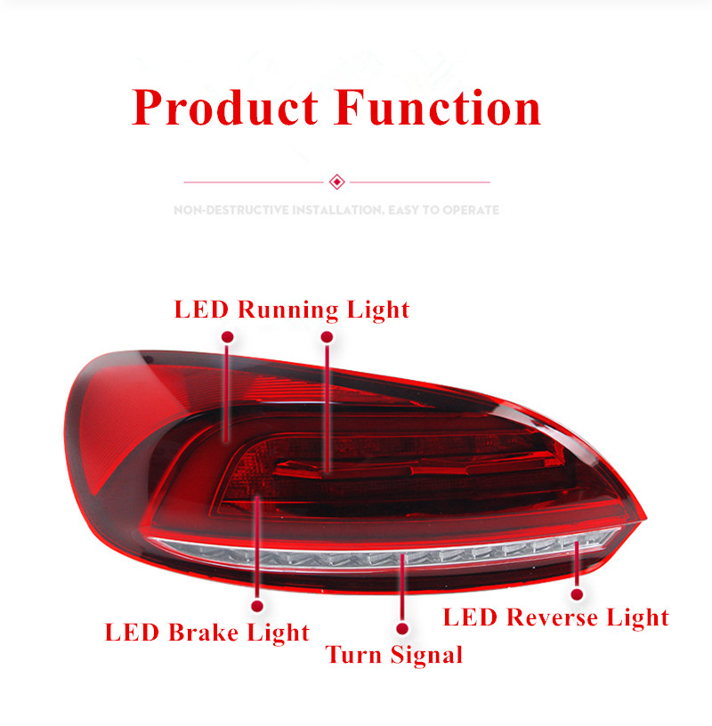 VW Scirocco LED Taillight 2009-2017 용 자동차 후면 신호 테일 라이트 브레이크 리버스 램프 자동 액세서리