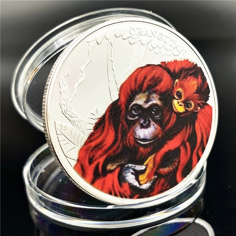 Konst och hantverk Chimpanzee Coin Maternal Love Commemorative Coin Color Silver Coin