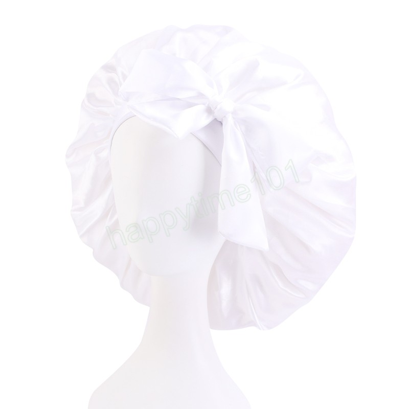 Stor satinhuvning Silky Night Sleep Caps For Women Bonnets Hårfolie med justerbara remmar Curly Braid Hair