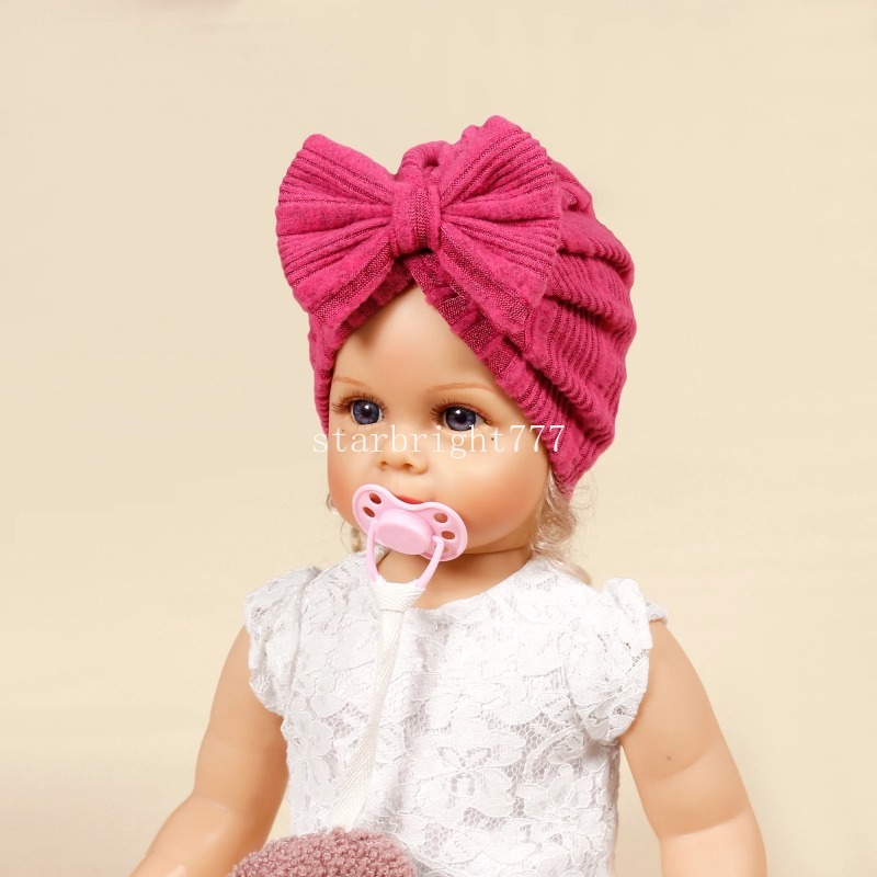 Newborn Ribbed Hat Knitted Baby Knot Turban Hats Bow 0-5T Elastic Indian Cap Winter Cute Warm Toddler Thick Girls Boys Kids