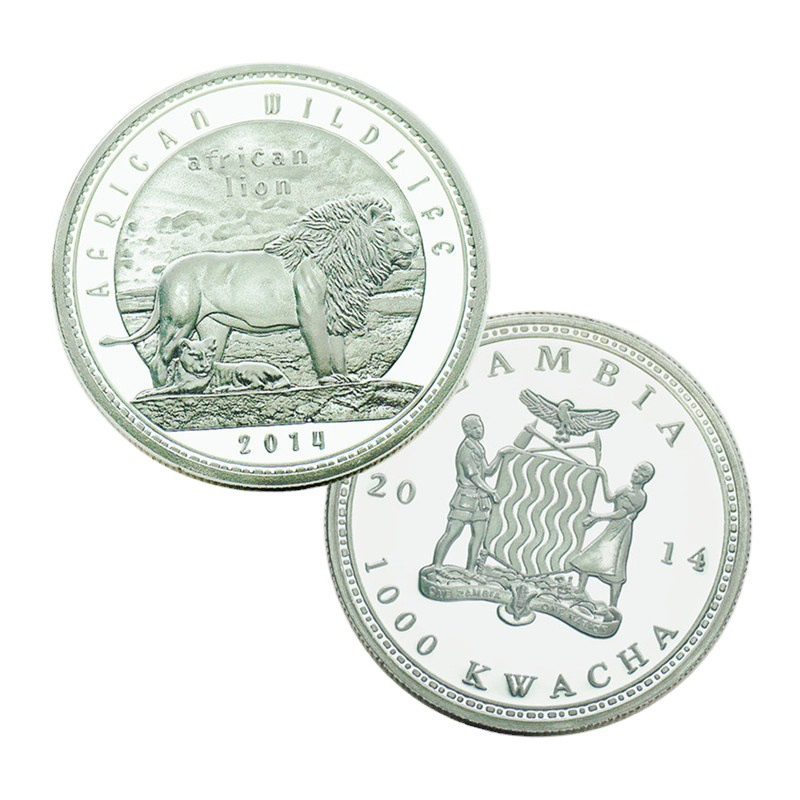 Moneta d'argento Leone Arti e Mestieri Moneta commemorativa con animale dello Zambia