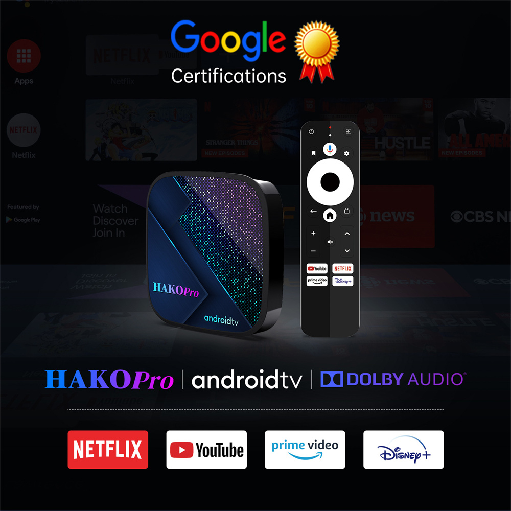 HAKO Pro Android 11 TV Box Amlogic S905Y4-B Google Certification ATV 2GB 4GB 16GB 32GB 64GB 100M LAN 2.4G 5G Dual Wifi BT5.0 4K Smart TV Box