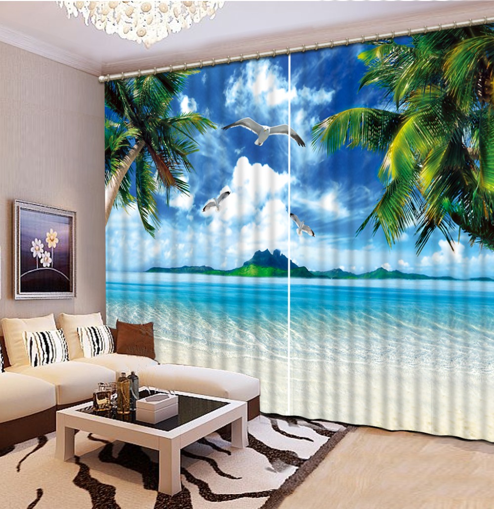 Custom landscape curtain Photo 3D Curtains for Living Room Window beach curtains