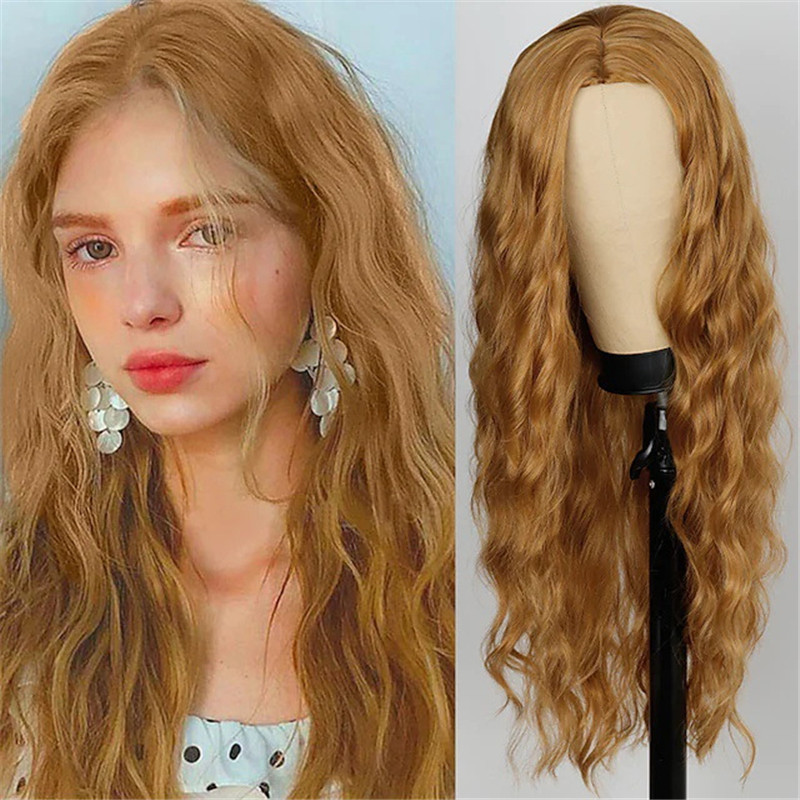 Small Lace Wig Women's Hand Woven Long Curly Hair with a Center Split Corn Beard and Large Curls Wig cover