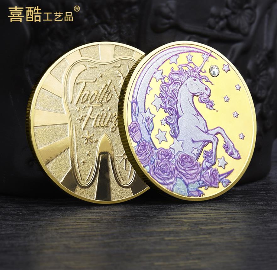 Konst och hantverk Unicorn Fairy Tale Cartoon Commemorative Coin Dream Star Sky Diamond Foreign Trade Commemorative Medal