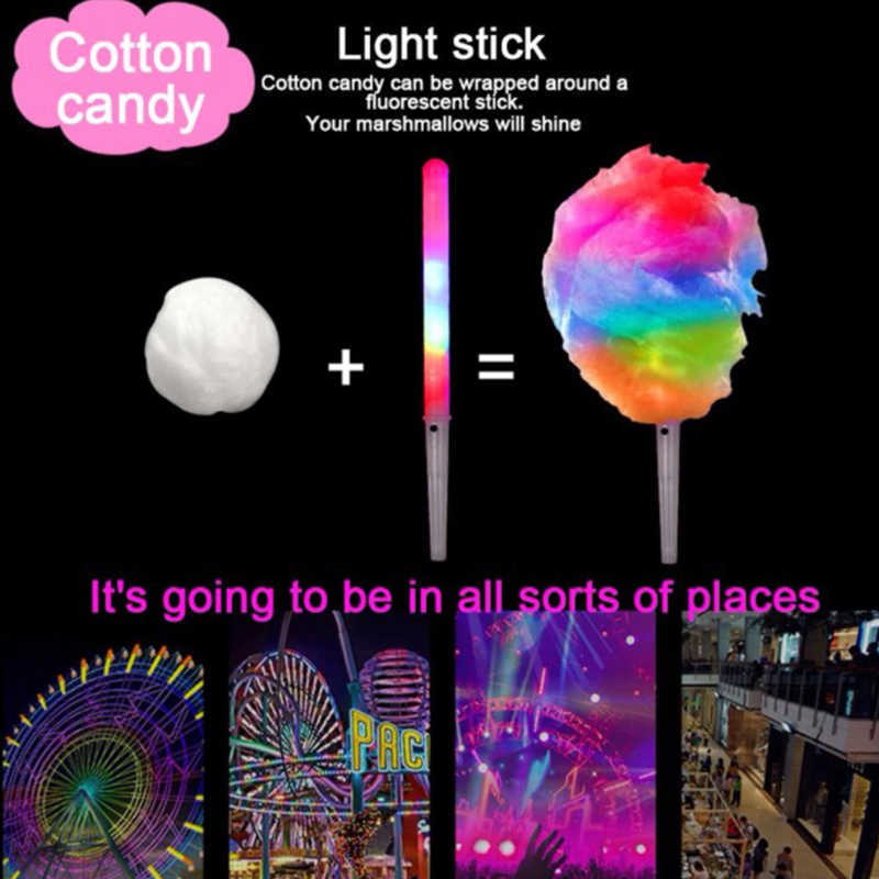 New LED Light Up Cotton Candy Cones Colorful Glowing Marshmallow Sticks Impermeable