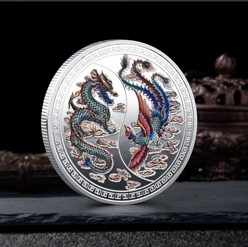 芸術と工芸品の縁起の良い文化ドラゴンとフェニックス縁起の良いメダル中国のゾディアックドラゴンとフェニックス縁起の良い記念
