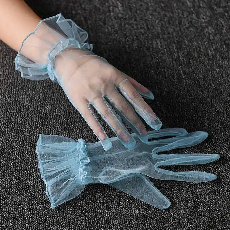 Fingerless Gloves Women Black Sexy Short Sheer Tulle Gloves Ultra-thin Wrist Lenght Wedding Bride Dress Vintage Transparent Anti-UV GlovesL231017