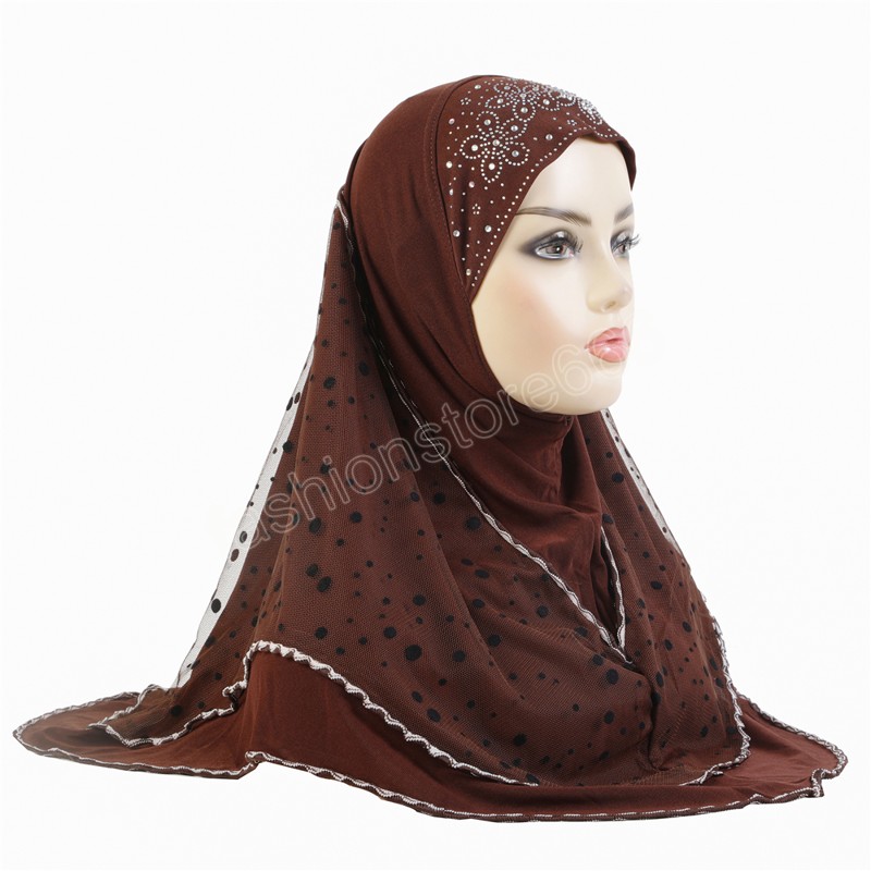 One Piece Mesh Diamonds Muslimska kvinnor Hijab Turban Islam Ramadan Chemo Cap Scarf Shawl Headwear Wraps