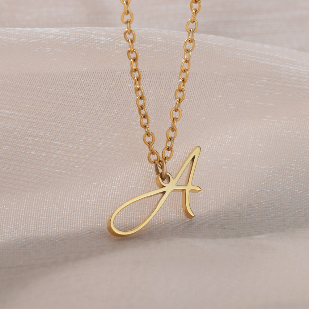 Initial Letter Necklace for Women Stainless Steel Capital Alphabet Pendant Necklaces Trendy Couple Wedding Jewelry Collar