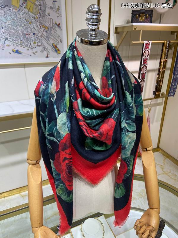 RealFine888 Women's DDG Rose-Print Twill 140x140 Cashmere Scarf Silk Shearling Pashmina Shawl Wrap Luxury Designer Scarves For Woman With Box 23.10.29