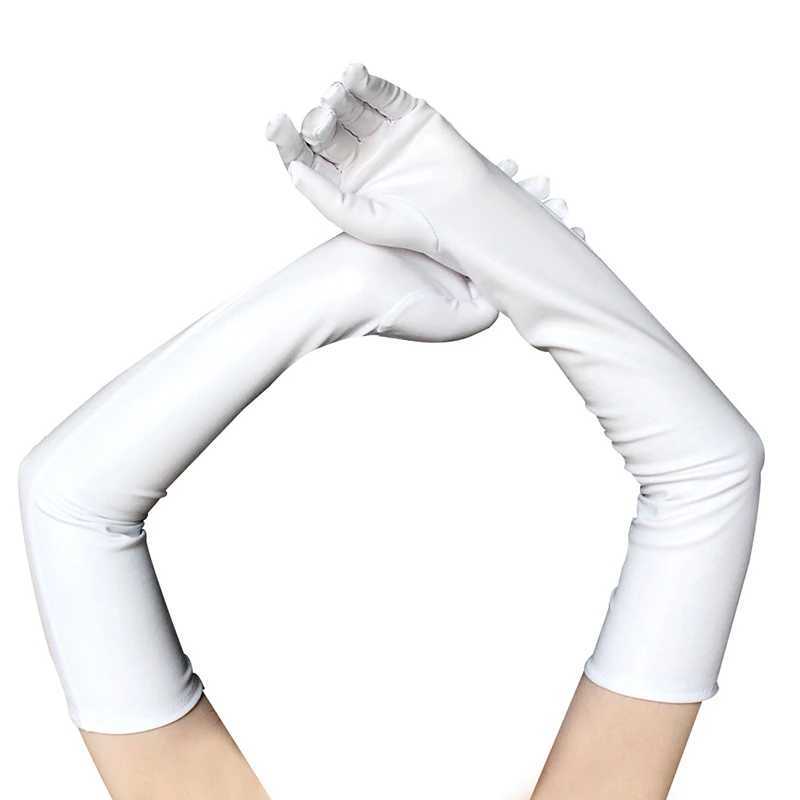 Fingerless Gloves Sexy patent leather gloves Long cosplay clothes accessories Black tight gloves DS Pole dance performance glovesL231017