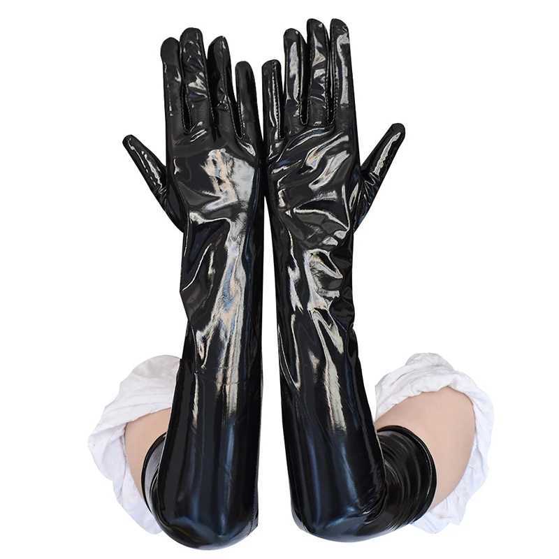 Fingerlösa handskar Nya patentläder långa handskar Punk Rock Gloves Hip Pop Jazz Disco Bright Mittens Cosplay Costumes Black Gloves Arm Sleevesl231017