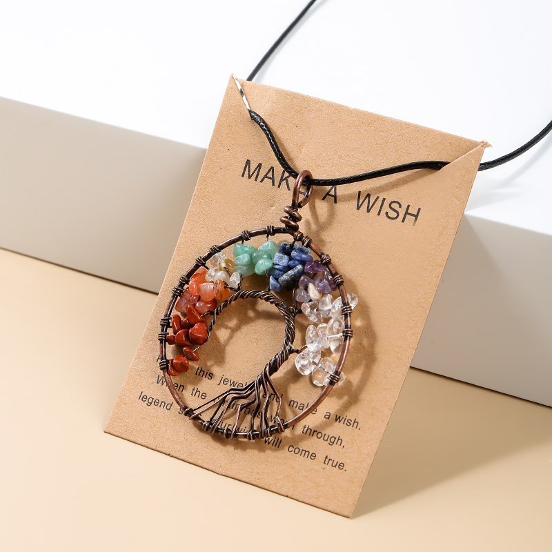 7 Chakra's levensboom hanger ketting goud kleur wijsheid natuurlijke kristal chip kralen handgemaakt touw sieraden cadeau