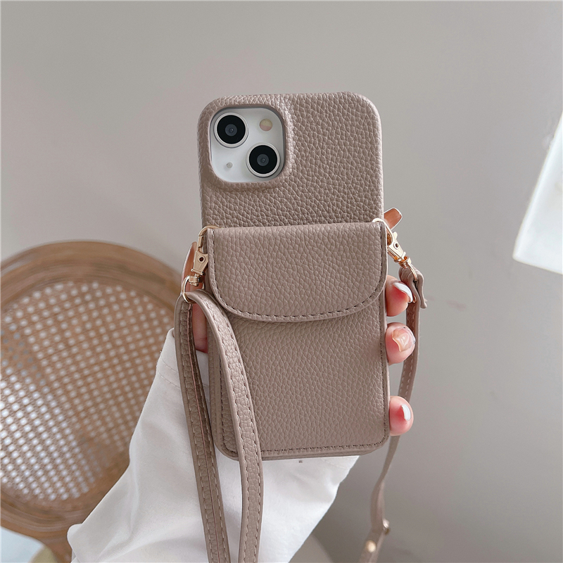 Crossbody Lychee Print Vogue Phone Case for iPhone 14 13 12 11 Pro Max Samsung Galaxy S23 Ultra S22 Plus 5G A54 Adjustable Lanyard Card Slot Solid Leather Wallet Shell