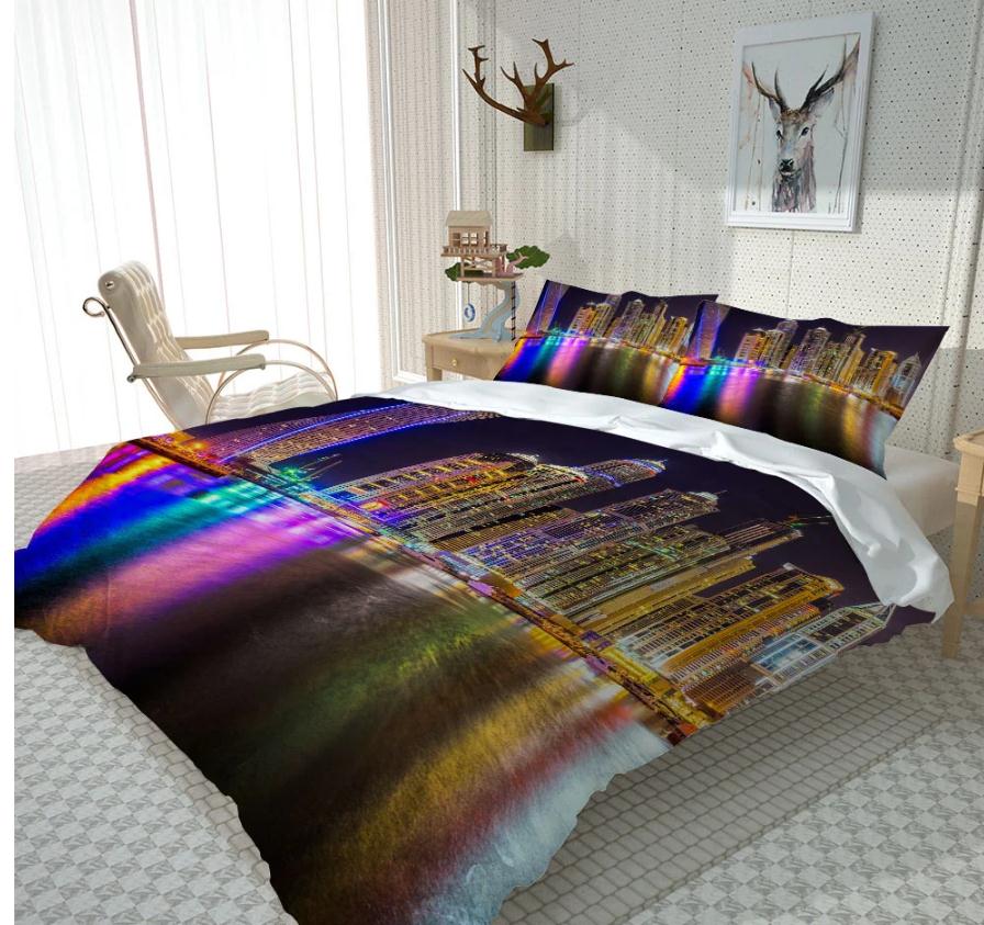 Photo blue night building bedding set Cover Set Pillowcase Bed Linen Sheet Quilts 3D Bedding Sets Duvet Cover