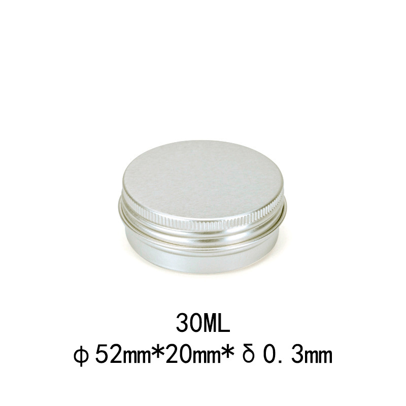 Barattolo di imballaggio 52 * 20mm 30ml 30g Metallo Alluminio Argento Scatola vuota Contenitore campioni Scatola crema Contenitori di latta cosmetici Vaso profumo Conservazione del profumo 3000 pezzi